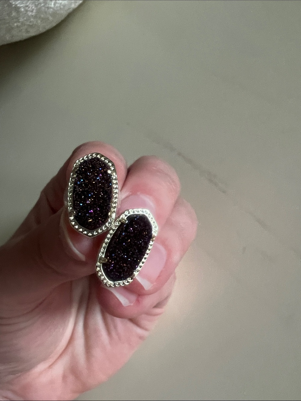 Kendra Scott Oval Druzy Stud Earrings - Dark Purple with Silver Trim